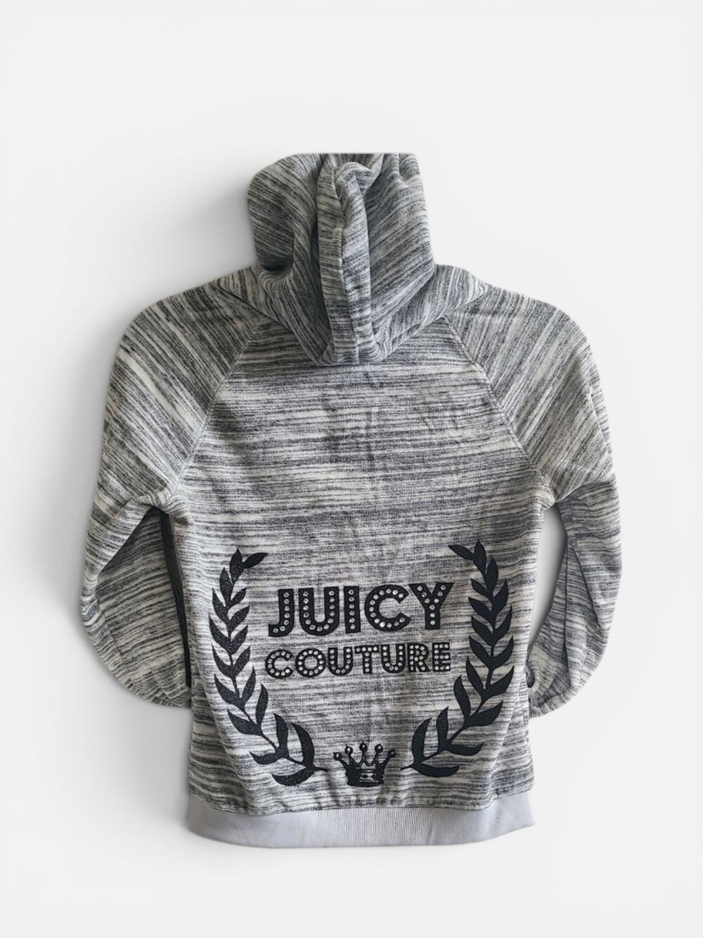 Juicy Couture Full Zip Hoodie Gray Bedazzled Logo Retro Y2K Style Sweatshirt